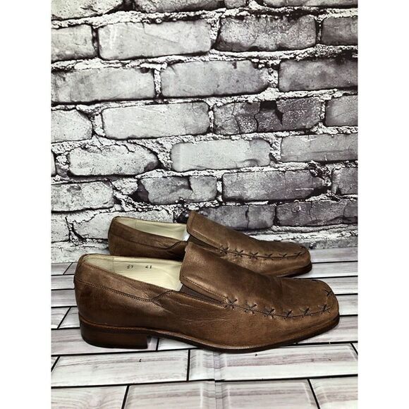 Marco Delli Brown Shimmer Leather Square Toe Loafers Dress Shoes Men Sz 41EU/8US main image 9
